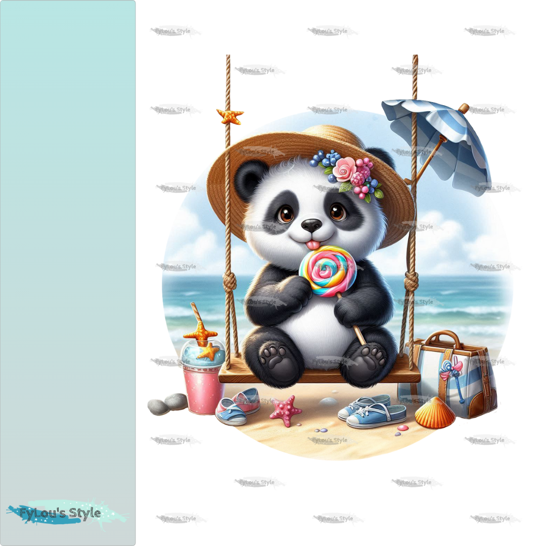 Bügelbild Panda auf Schaukel am Strand #2 Fylou's Style