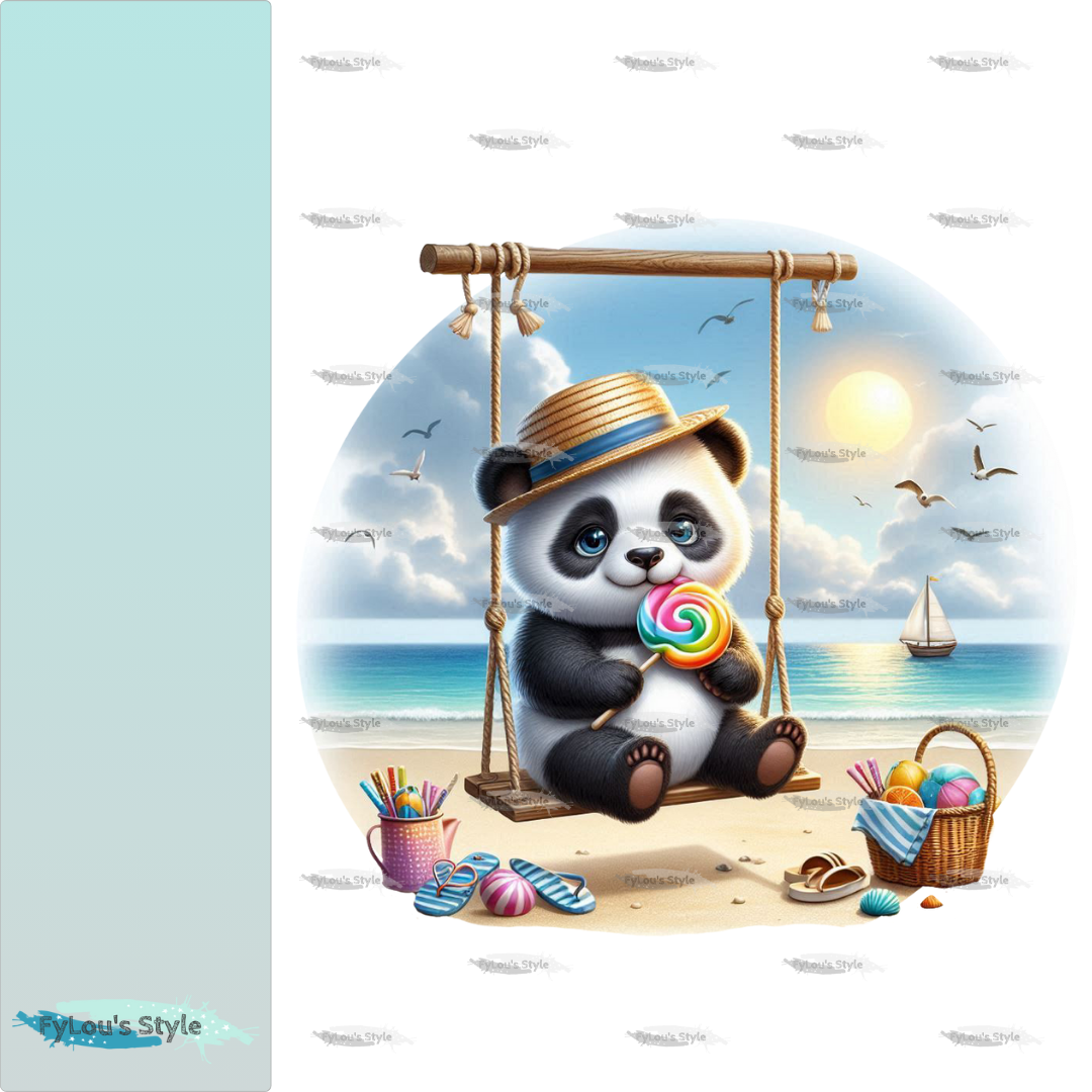 Bügelbild Panda auf Schaukel am Strand #4 Fylou's Style