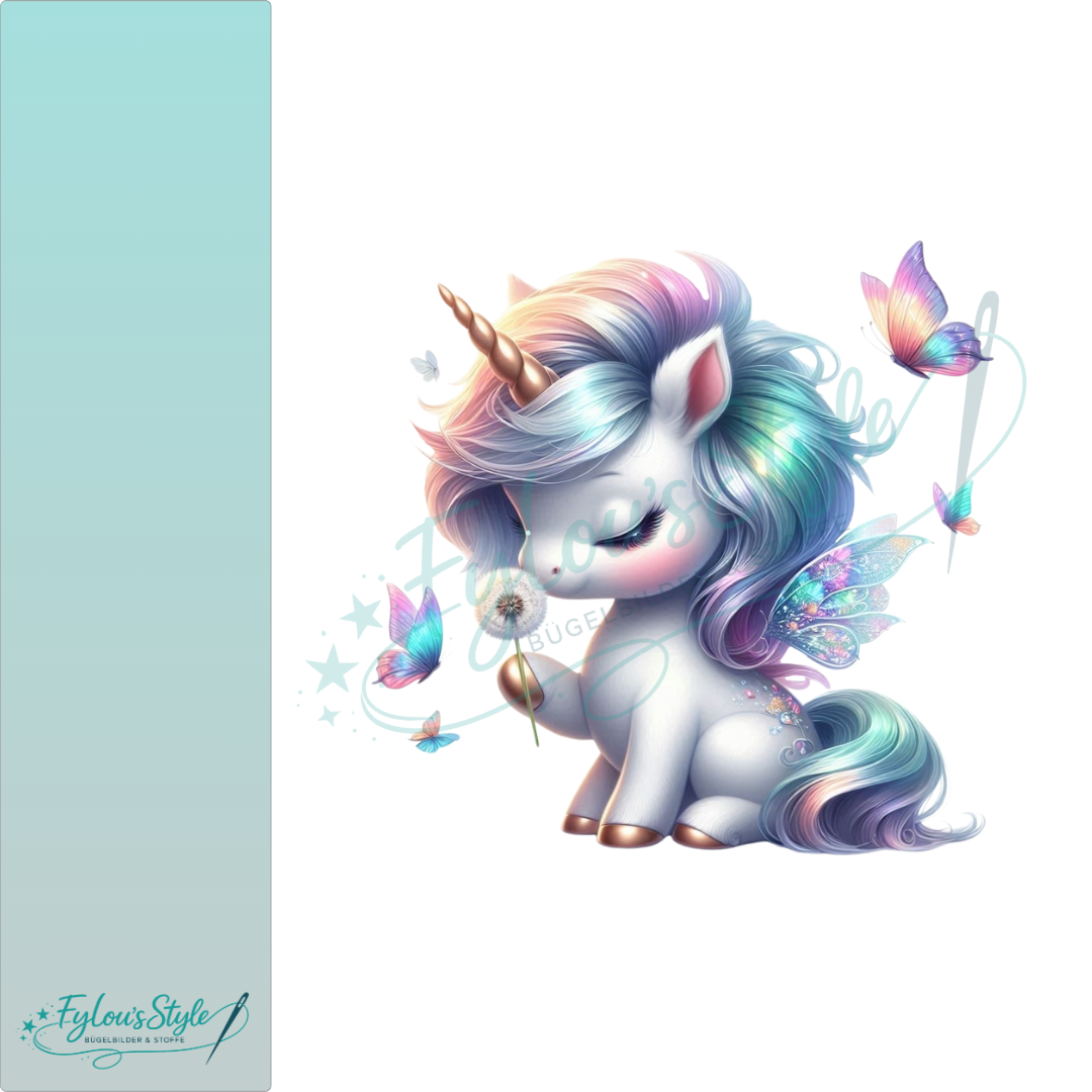 Bügelbild Pastell Einhorn mit Pusteblume #1