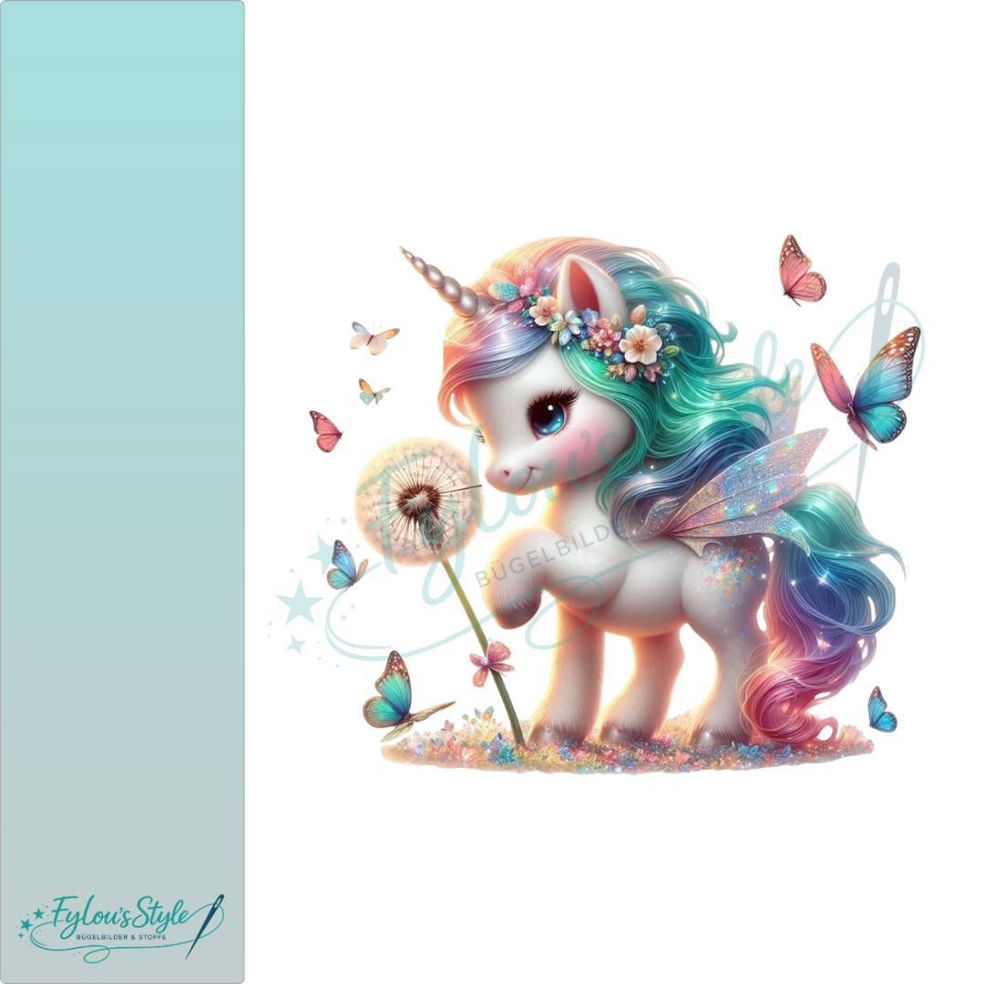 Bügelbild Pastell Einhorn mit Pusteblume #2