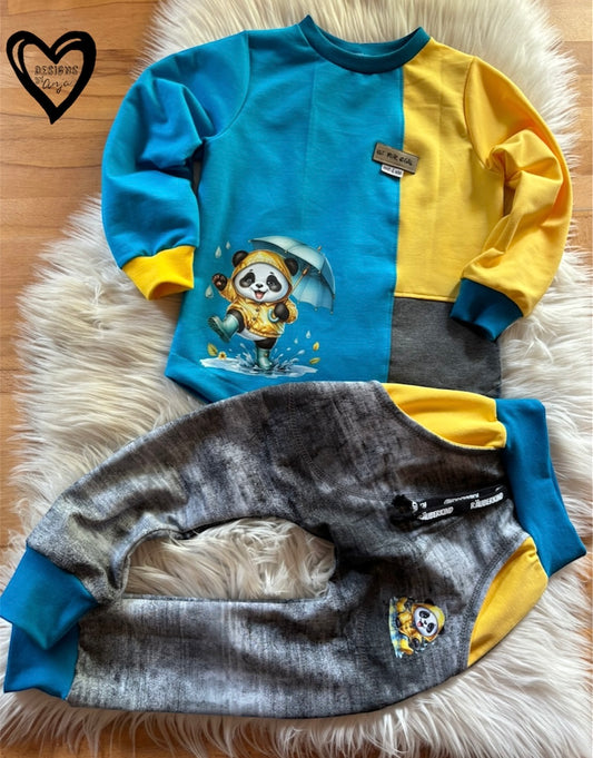 Bügelbild Panda Junge im Regen #5