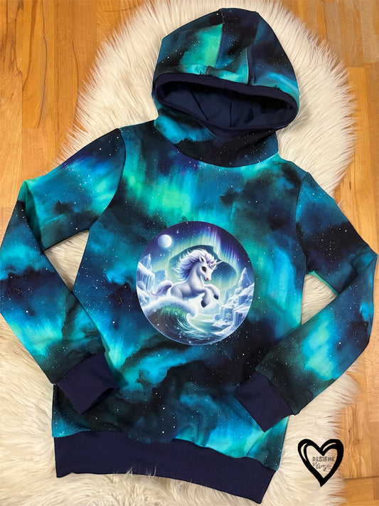 Reststück Bio French Terry Stoff Polarzauber Türkis Blau 0,8m