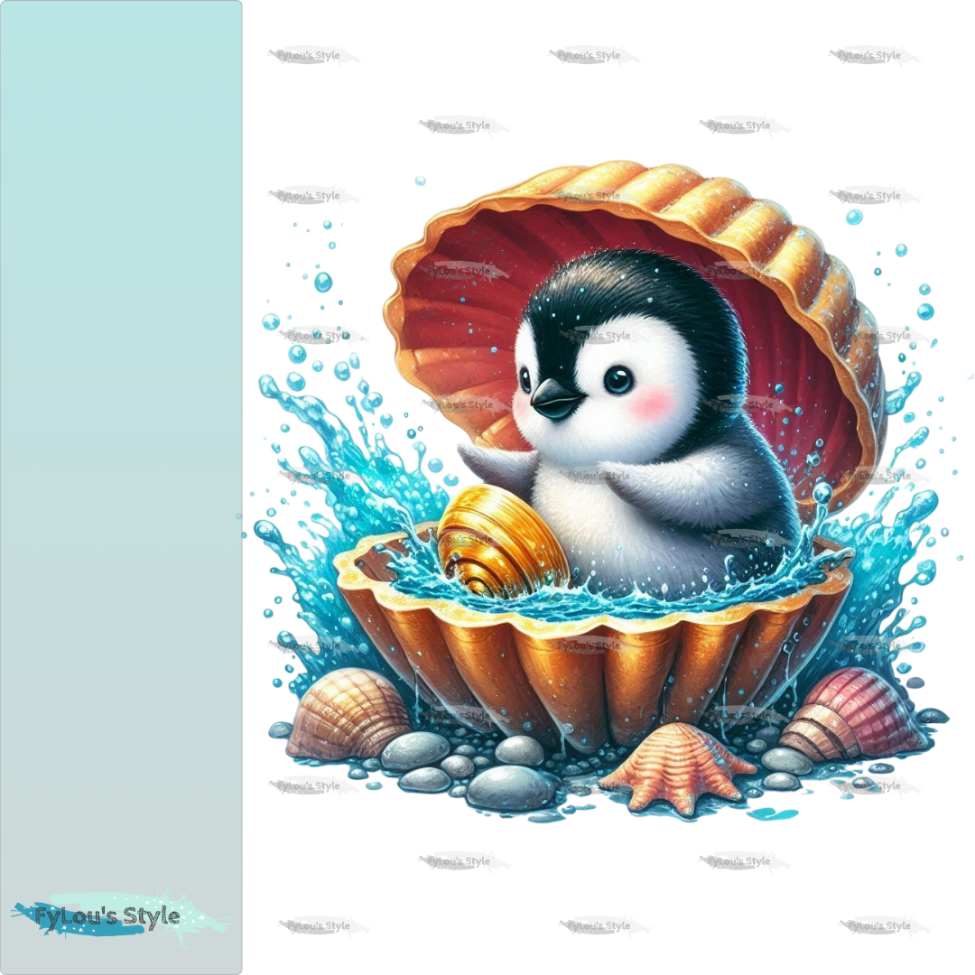 Bügelbild Pinguin in Muschel #1 Fylou's Style