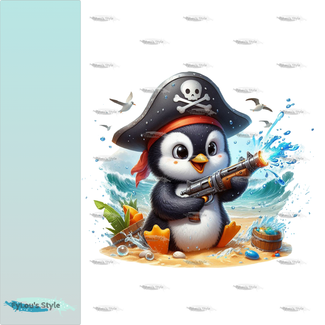 Bügelbild Piraten Pinguin mit Wasserspritzpistole #1 Fylou's Style