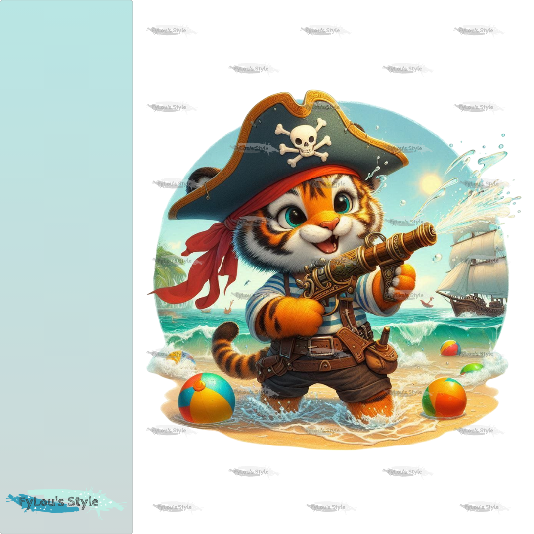 Bügelbild Piraten Tiger mit Wasserspritzpistole #1 Fylou's Style