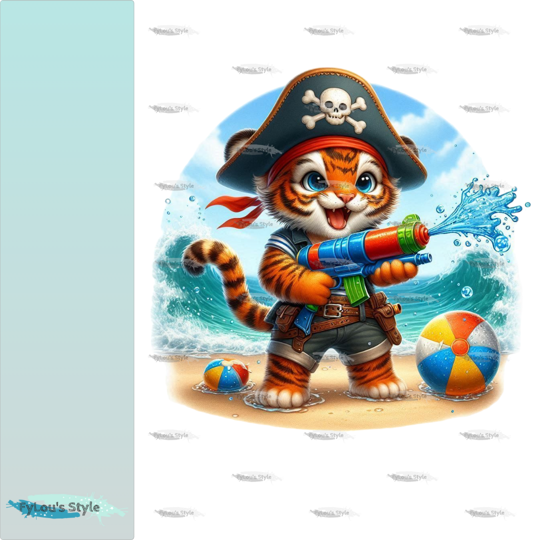 Bügelbild Piraten Tiger mit Wasserspritzpistole #2 Fylou's Style