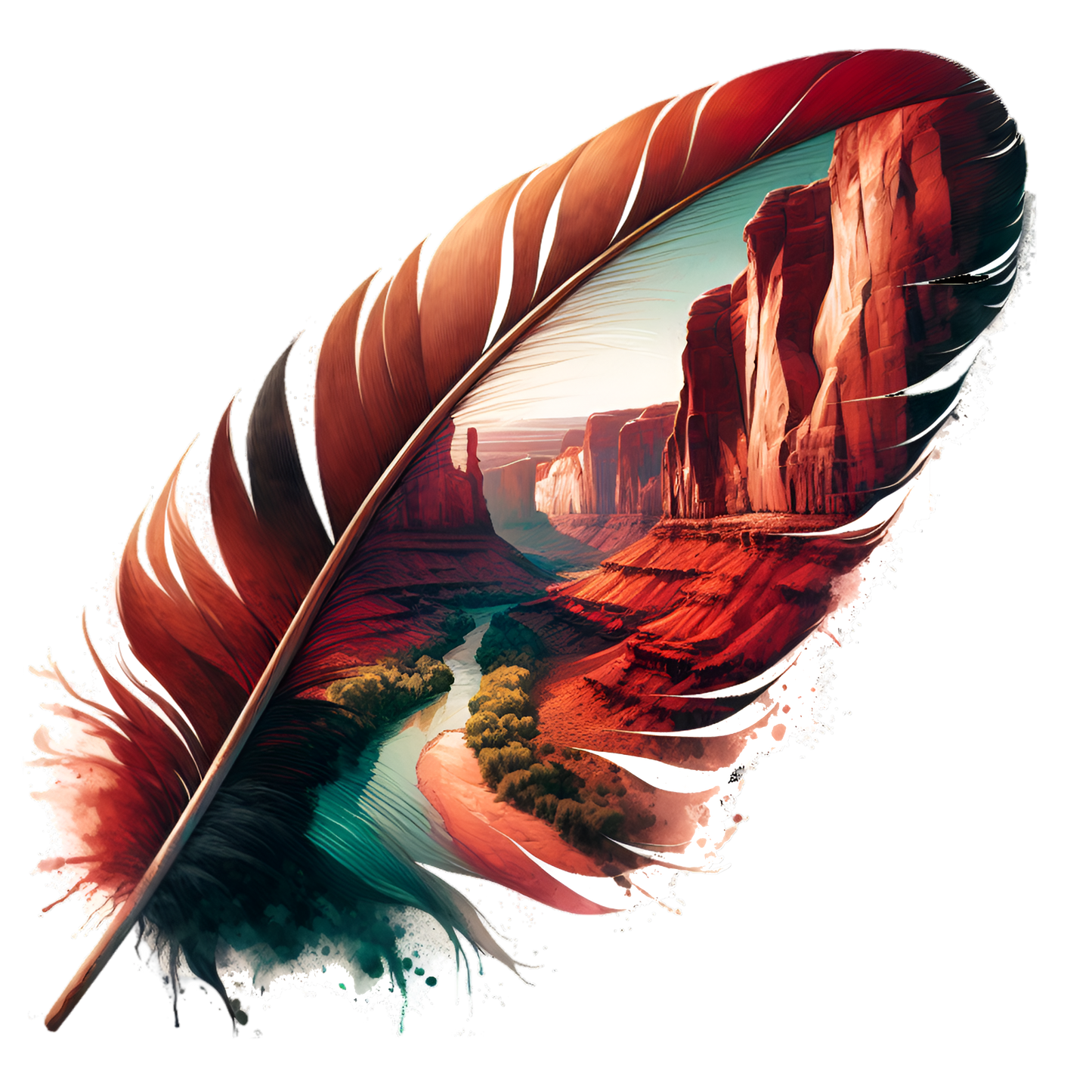 Bügelbild Rote Berge Feder