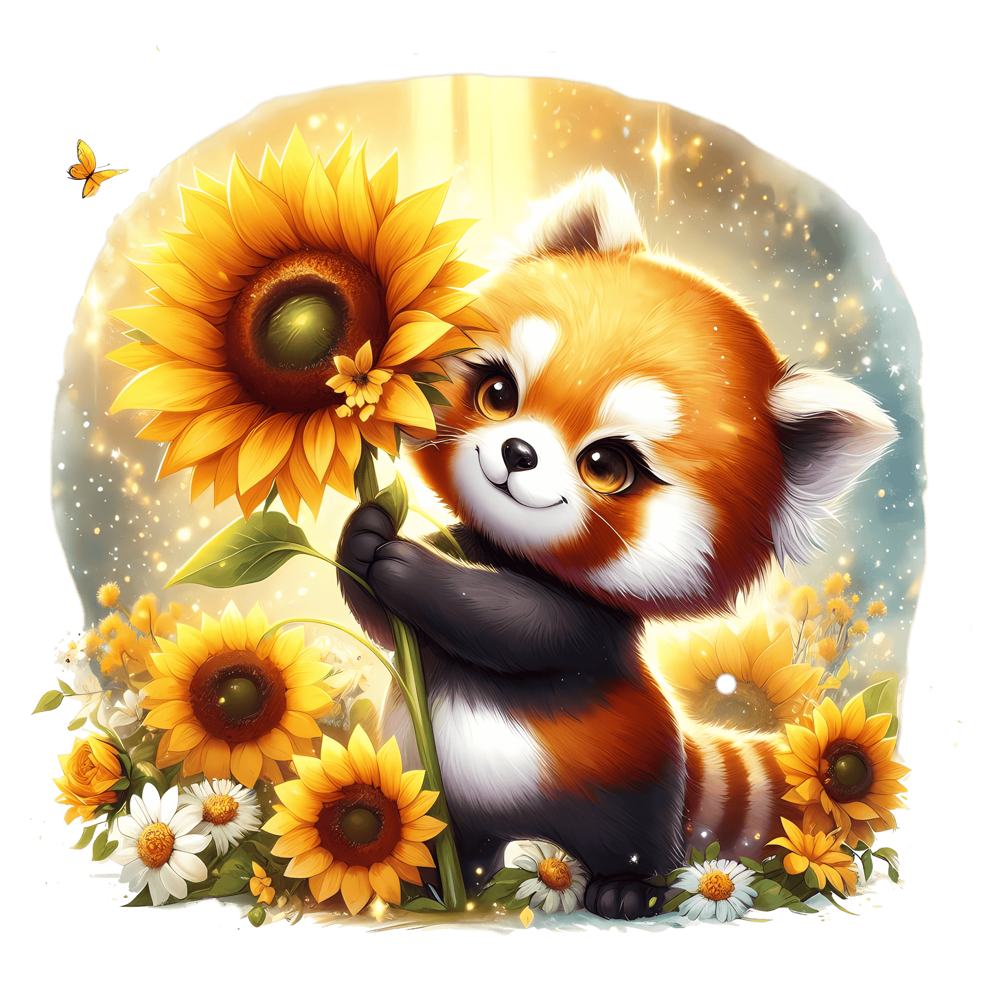 Bügelbild Roter Panda mit Sonnenblume Fylou's Style