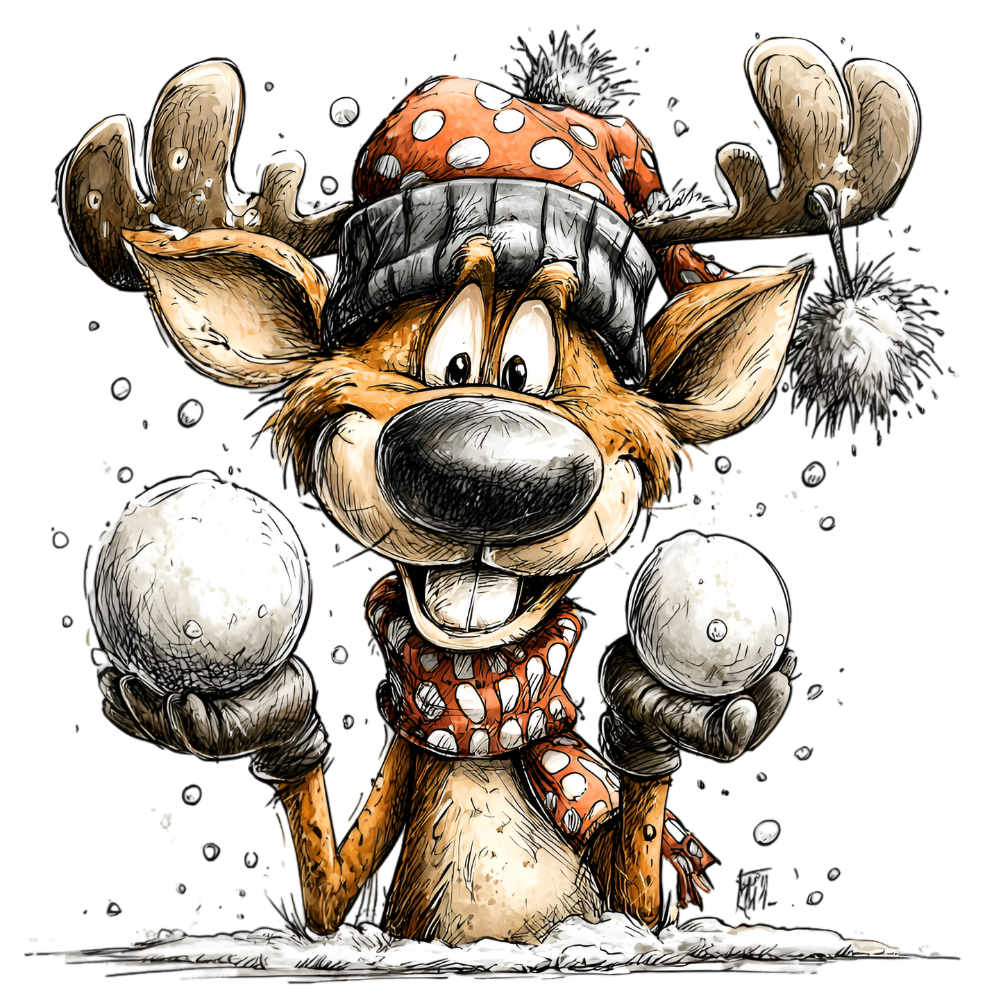 Iron-on image of a fox doing sports in winter