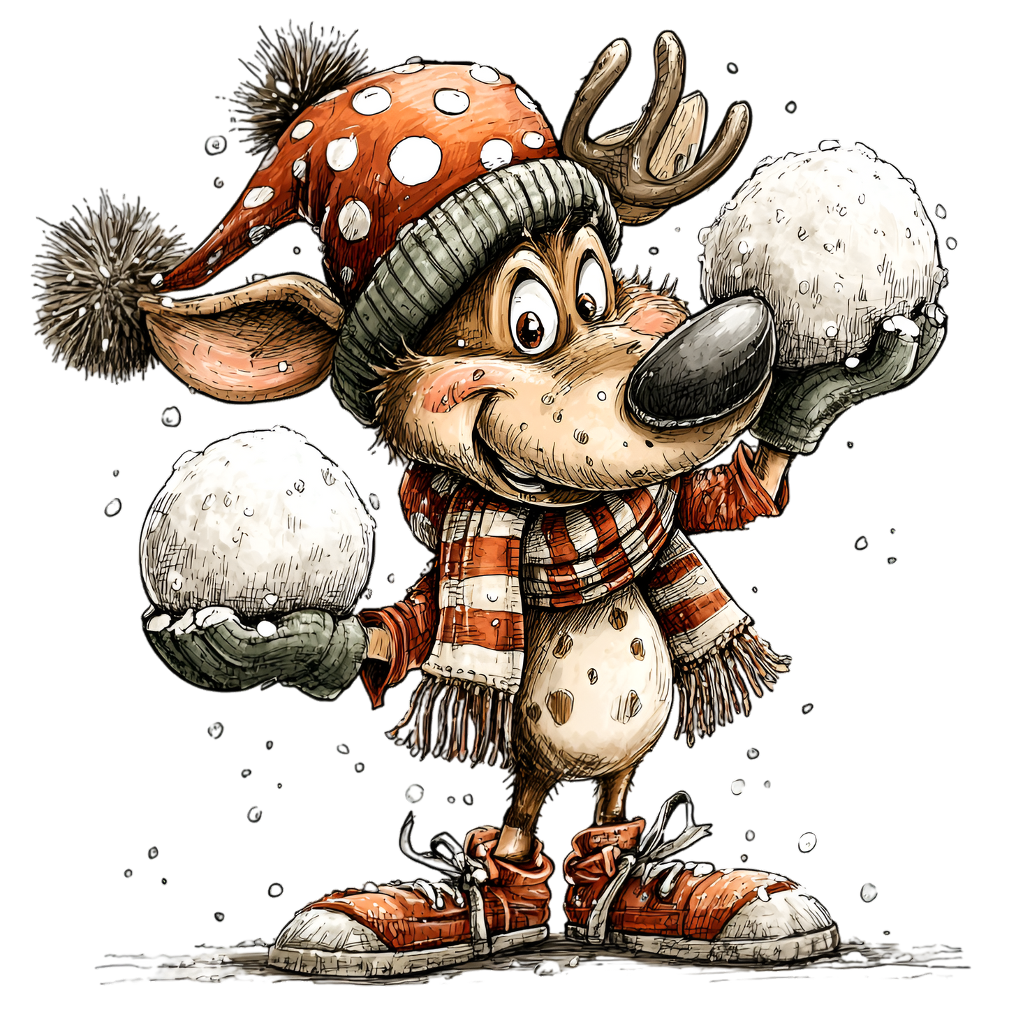 Iron-on image of a fox doing sports in winter