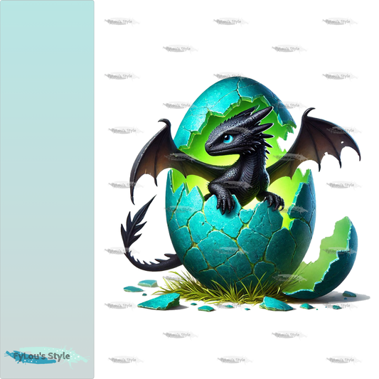 Bügelbild schwarzer Drache im Türkisen Ei Fylou's Style