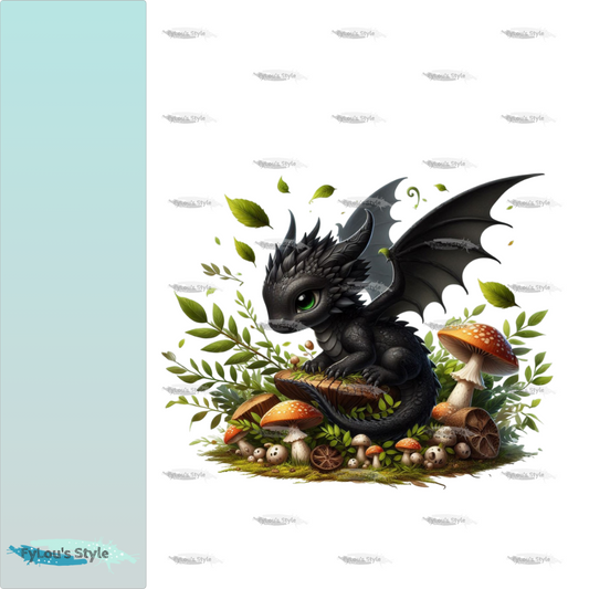 Bügelbild Schwarzer Drache im Wald