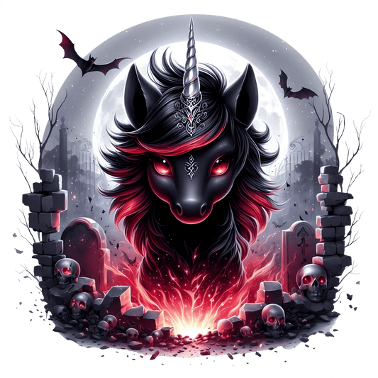 Bügelbild Schwarzes Halloween Friedhof Einhorn #1