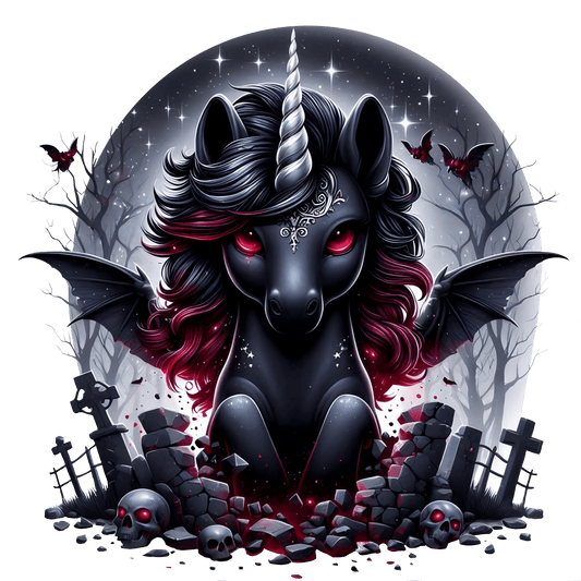 Bügelbild Schwarzes Halloween Friedhof Einhorn #2