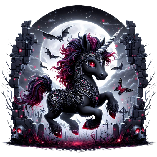 Bügelbild Schwarzes Halloween Friedhof Einhorn #3