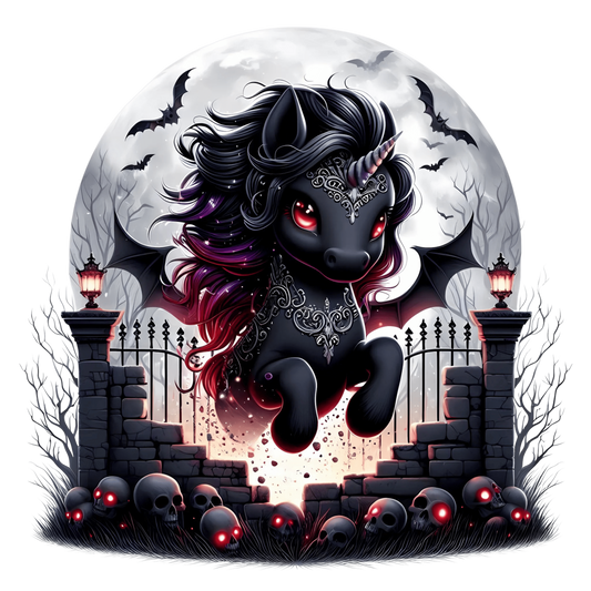 Bügelbild Schwarzes Halloween Friedhof Einhorn #4