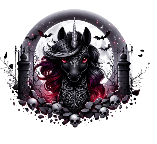Bügelbild Schwarzes Halloween Friedhof Einhorn #5