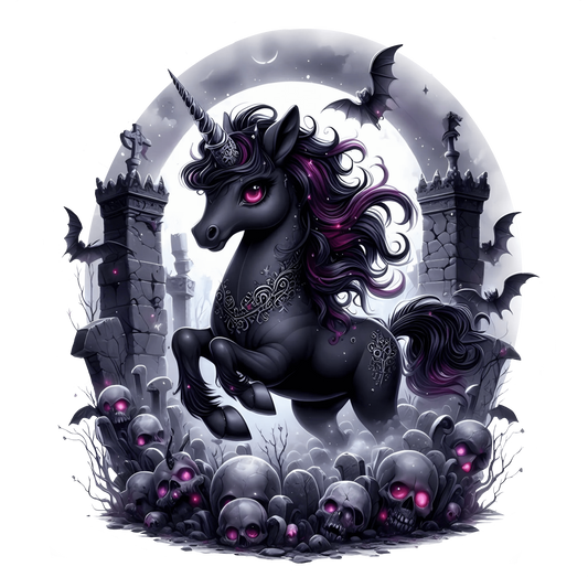 Bügelbild Schwarzes Halloween Friedhof Einhorn #6