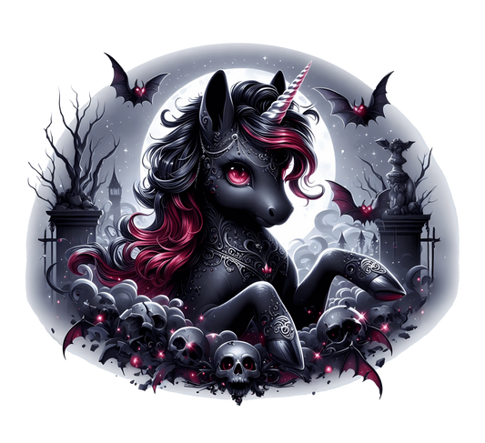 Bügelbild Schwarzes Halloween Friedhof Einhorn #7