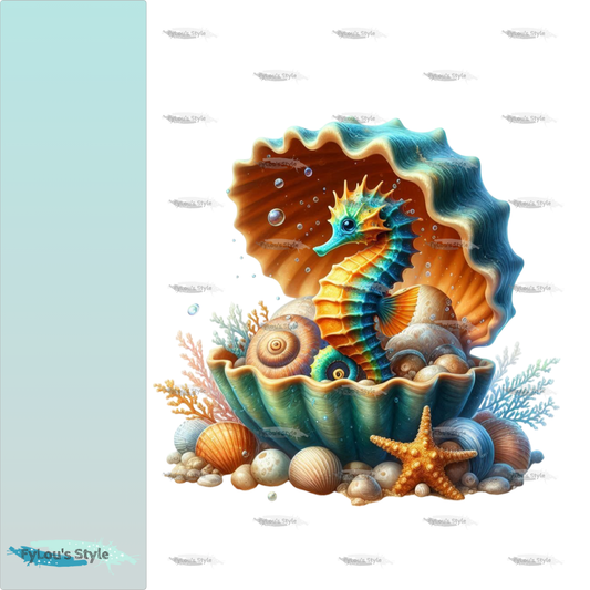 Bügelbild Seepferdchen in Muschel #1 Fylou's Style