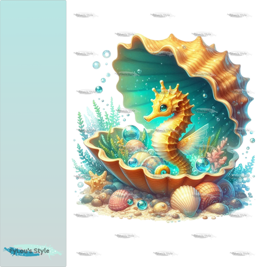 Bügelbild Seepferdchen in Muschel #2 Fylou's Style