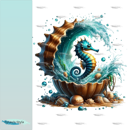 Bügelbild Seepferdchen in Muschel #4 Fylou's Style