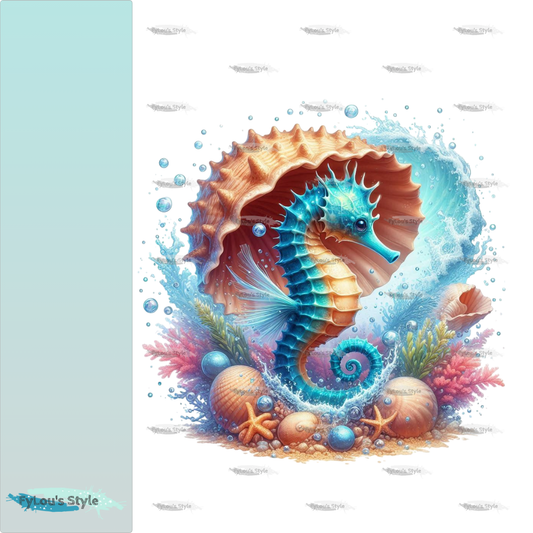 Bügelbild Seepferdchen in Muschel #5 Fylou's Style