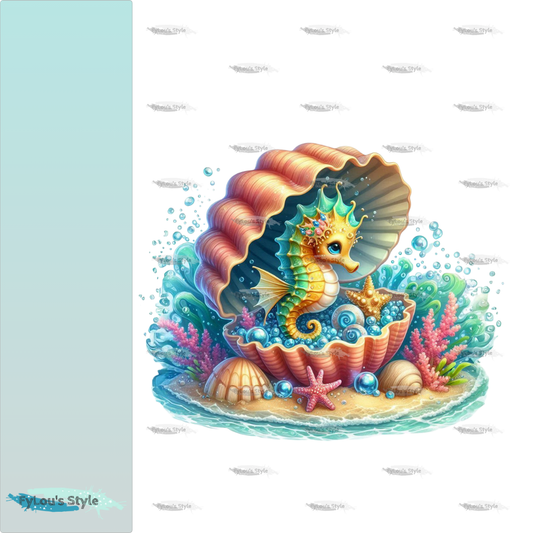 Bügelbild Seepferdchen in Muschel #6 Fylou's Style