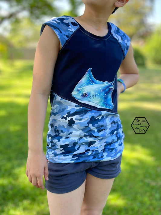 Bügelbild Watercolor Blue Sommer Rochen #18 Fylou's Style