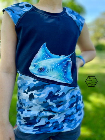 Bügelbild Watercolor Blue Sommer Rochen #18 Fylou's Style