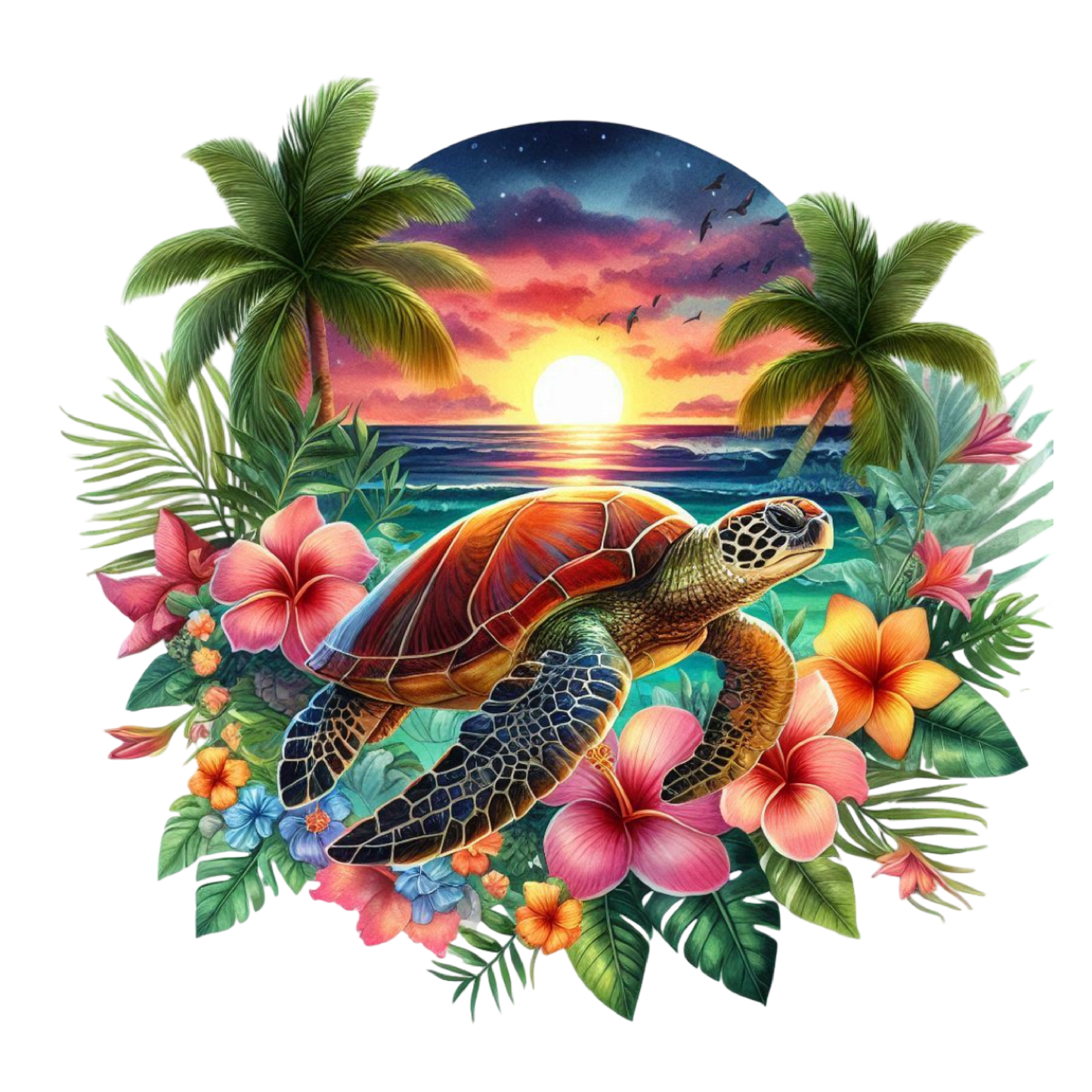 Bügelbild Sonnenuntergang Schildkröte #1