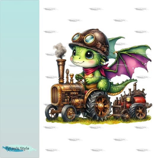 Bügelbild Steampunk Drache mit Traktor #1 Fylou's Style
