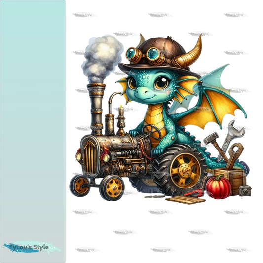 Bügelbild Steampunk Drache mit Traktor #3 Fylou's Style