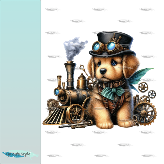 Bügelbild Steampunk Hund mit Eisenbahn Fylou's Style