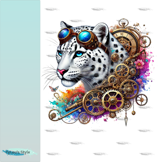 Bügelbild Steampunk weißer Steampunk Leopard #1 Fylou's Style