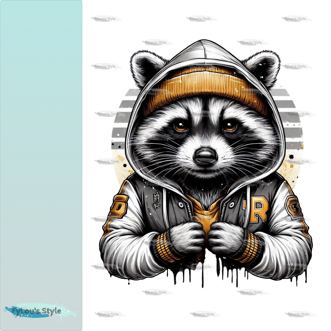 Bügelbild Streetwear Waschbär Fylou's Style