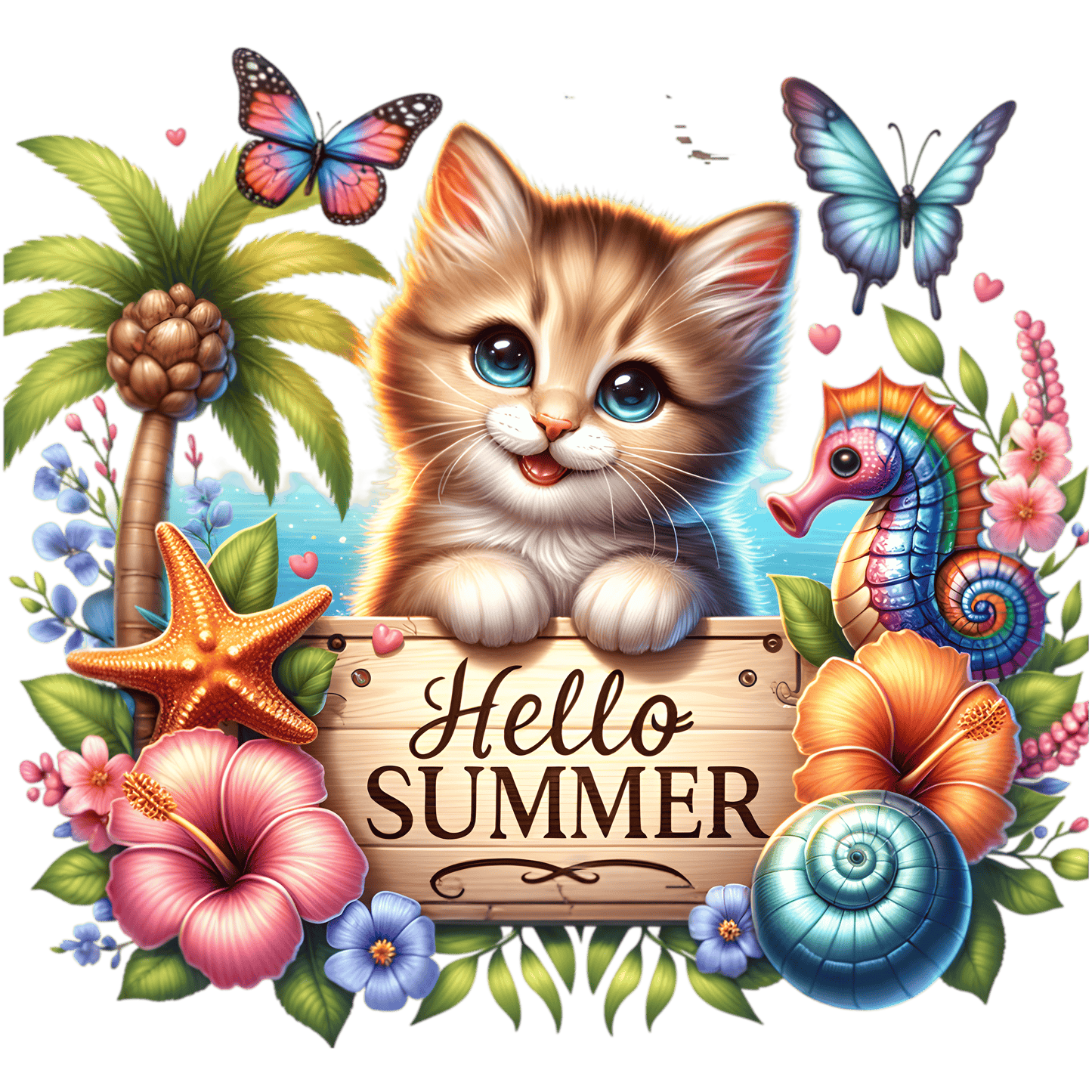 Bügelbild Hallo Sommer Katze Fylou's Style