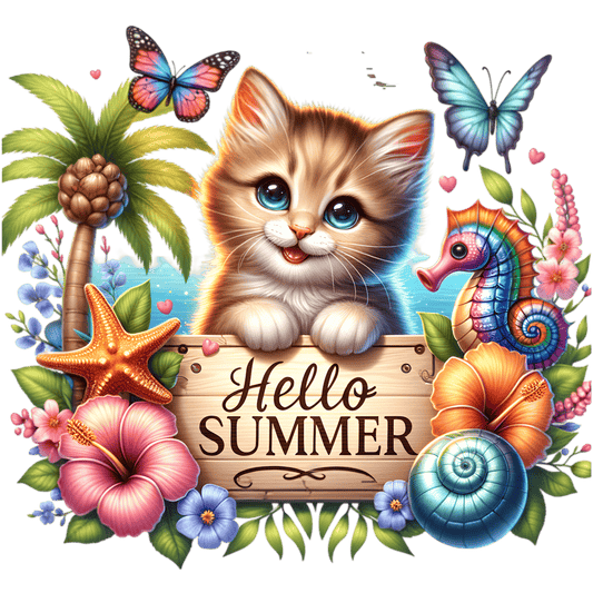 Bügelbild Hallo Sommer Katze Fylou's Style