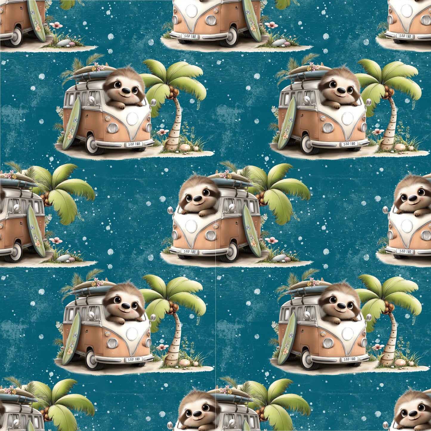 Vorbestellung Stoff Allover Bulli Fauli Petrol Bio Jersey in Überbreite