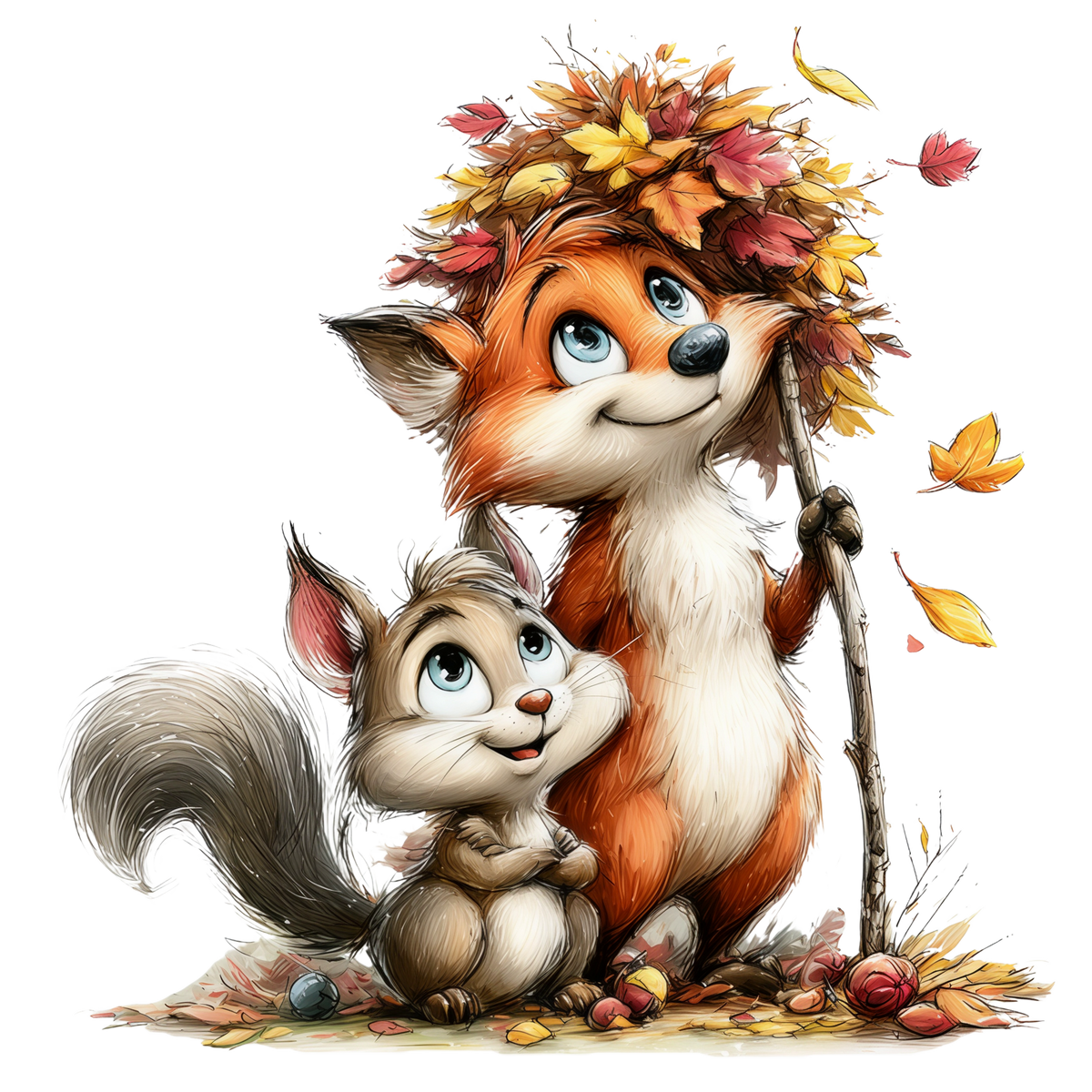 Bügelbild Waldtiere Eichhörnchen und Fuchs #3