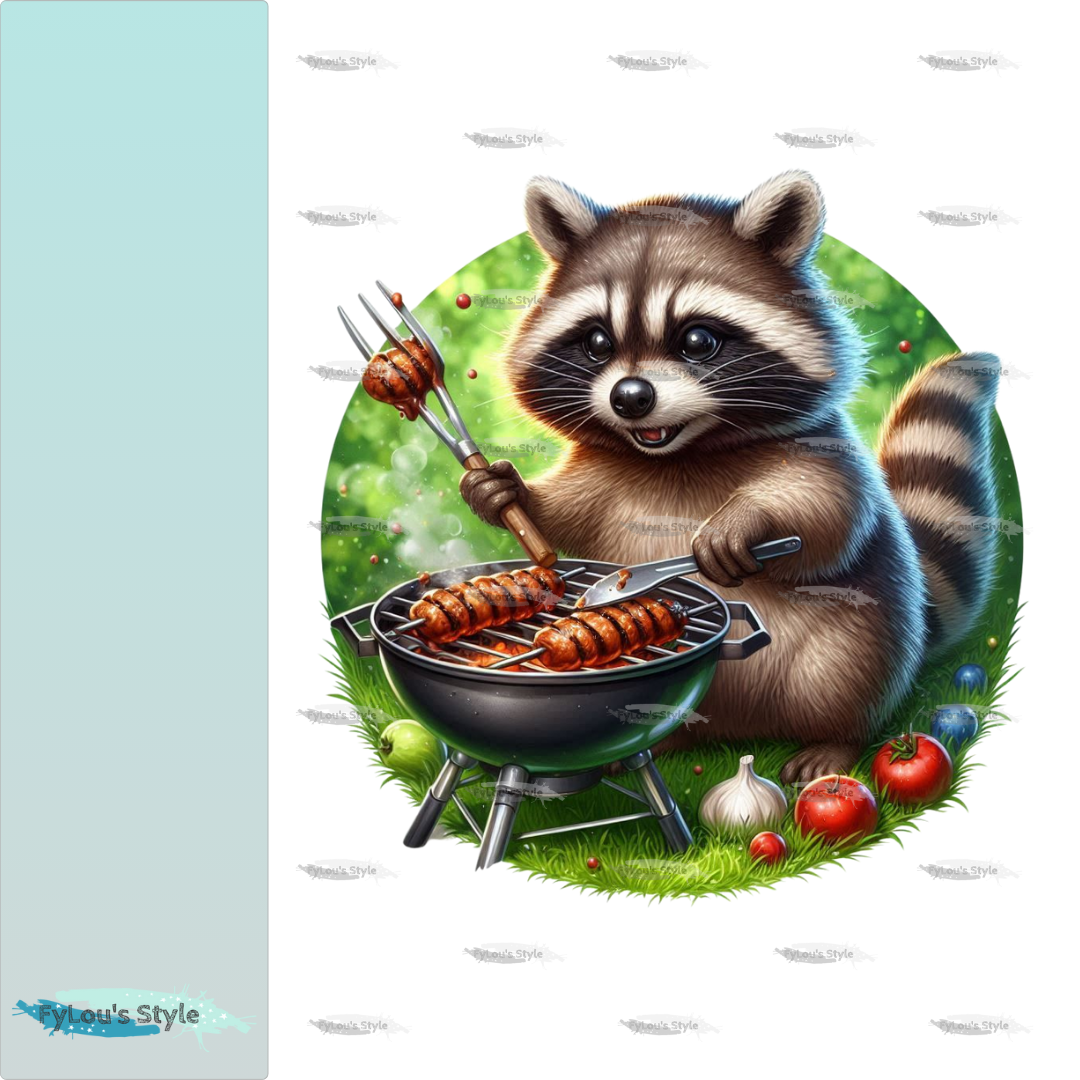 Bügelbild Waschbär beim Grillen #2 Fylou's Style