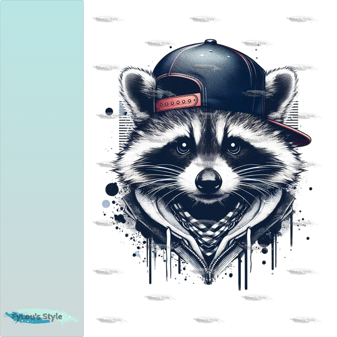 Bügelbild Waschbär mit Cap Fylou's Style