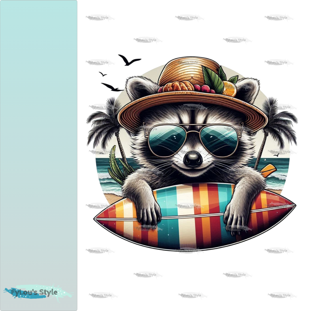 Bügelbild Waschbär mit Surfboard #5 Fylou's Style