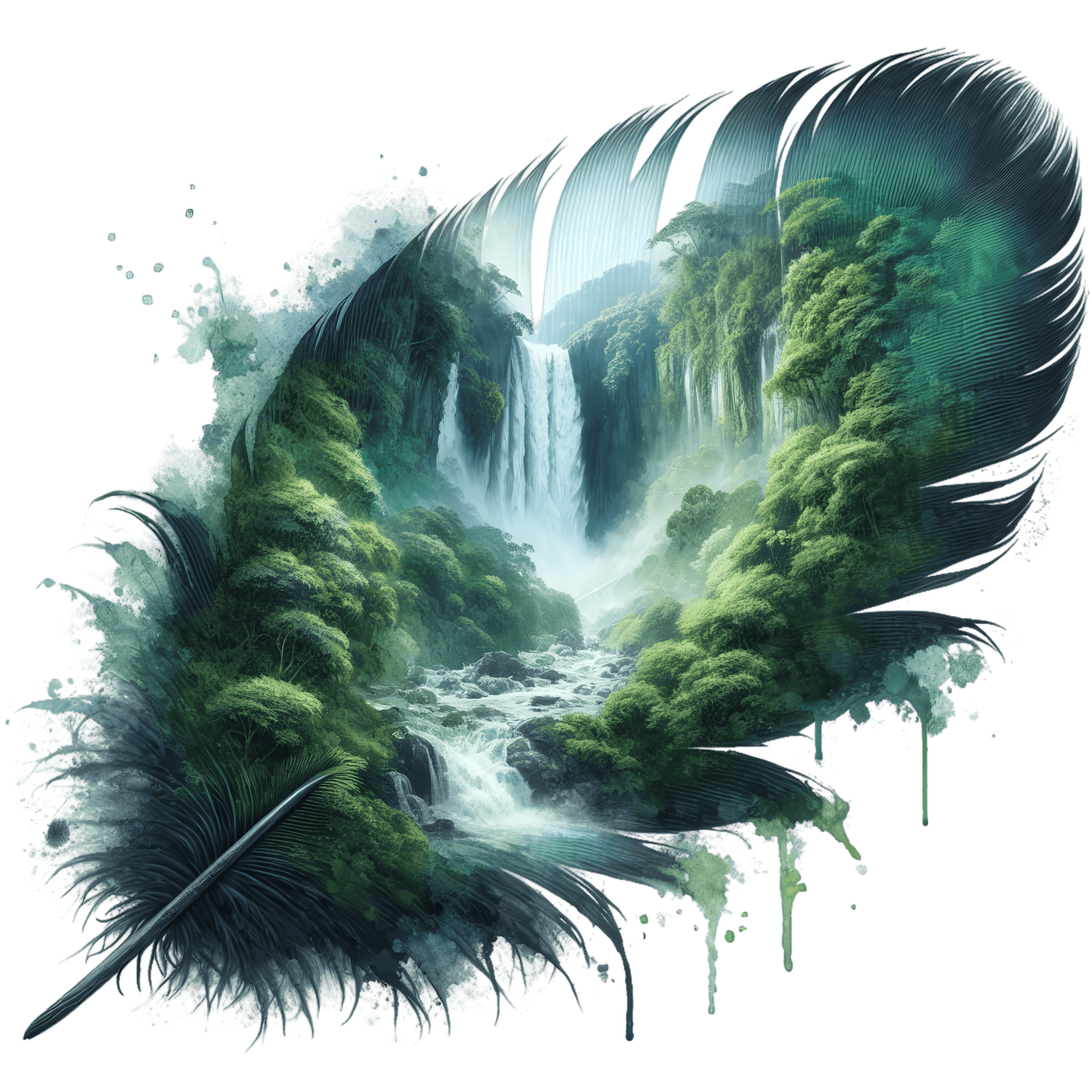 Bügelbild Wasserfall Feder