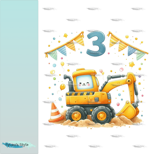 Bügelbild Watercolor Bagger Geburtstag #1