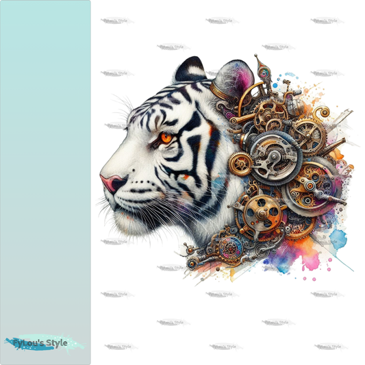 Bügelbild Steampunk Weißer Steampunk Tiger #1 Fylou's Style