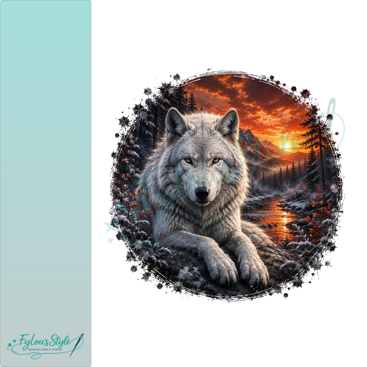 Bügelbild Weißer Wolf im goldenen Abendlicht
