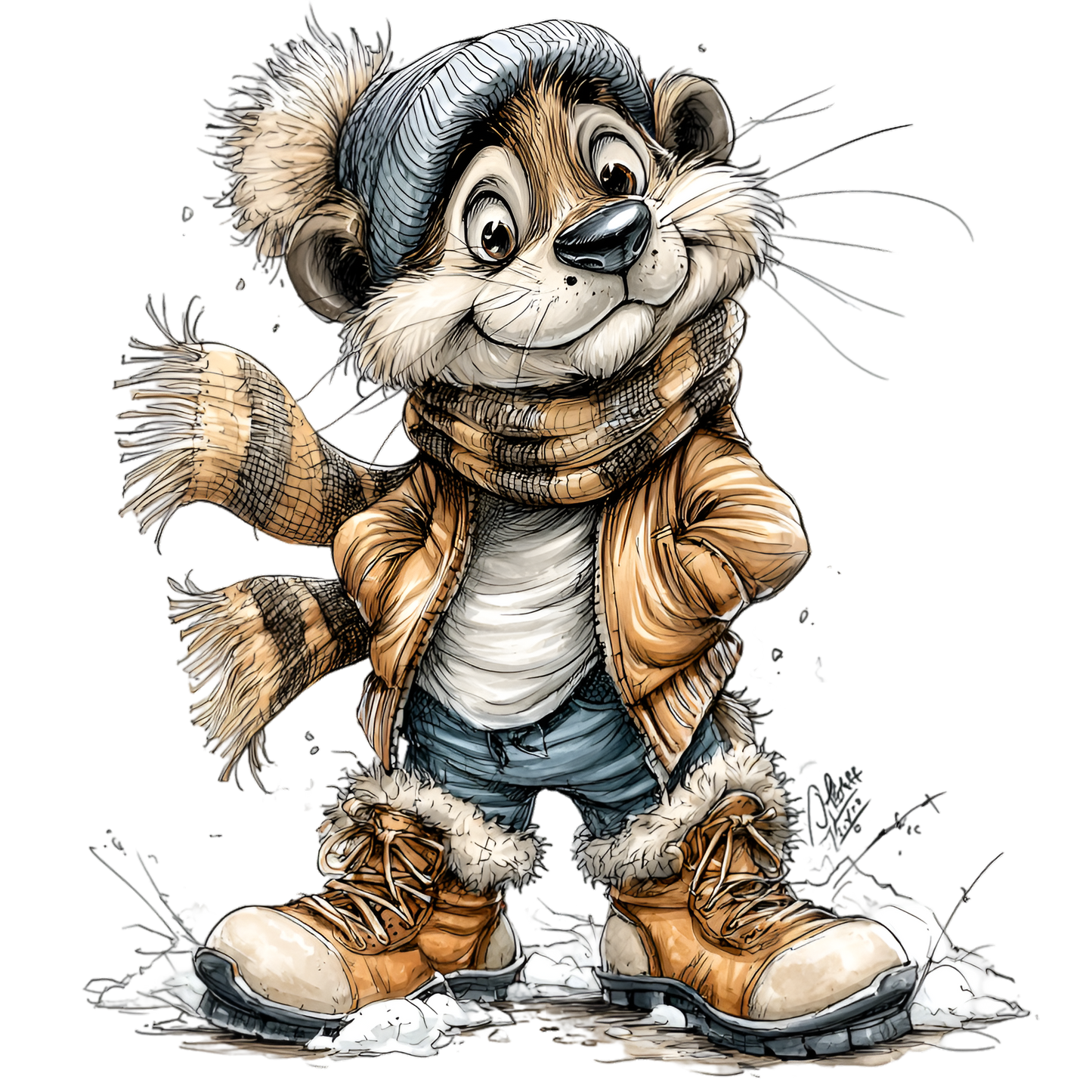 Iron-on image of a fox doing sports in winter