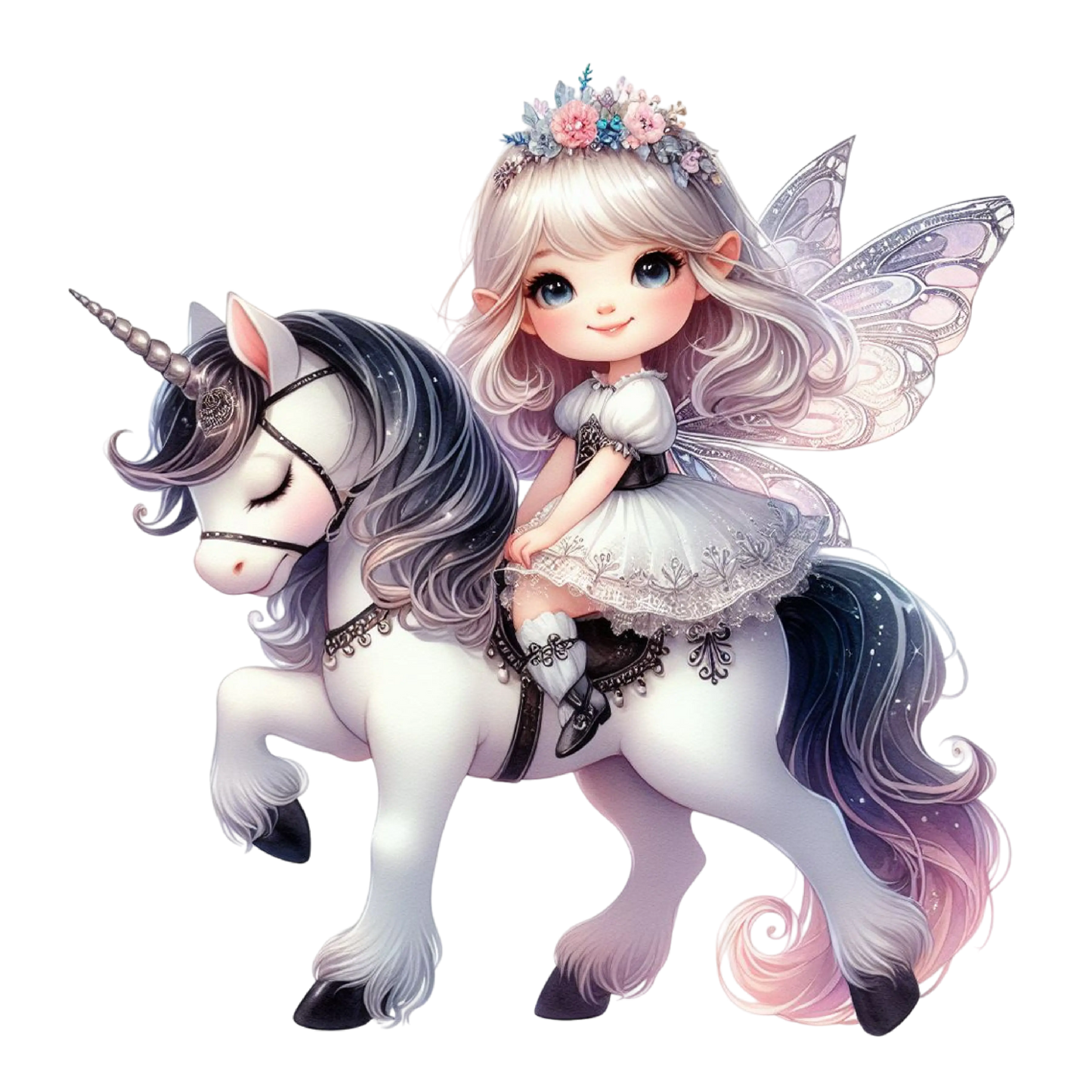 Bügelbild kleine Fee mit Einhorn #2 Fylou's Style