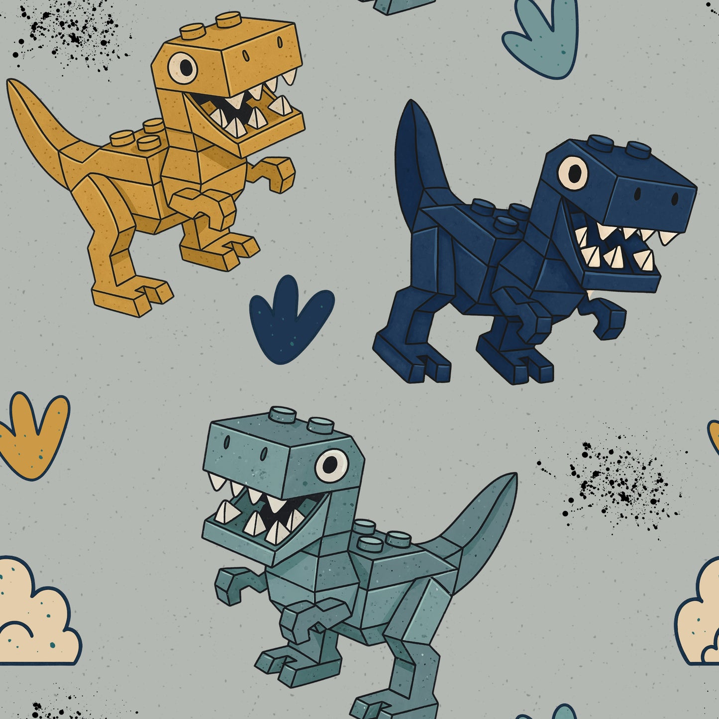 Bio French Terry Bausteine Dino Überbreite